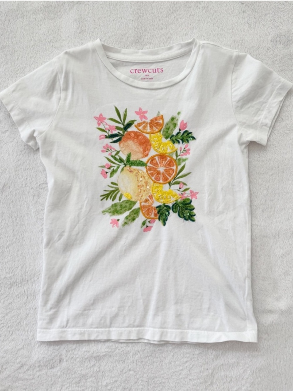 Crewcuts Girls Citrus Sequin Embroidered Tee Size 6-7
